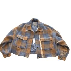 GARAGE Purple Tan Plaid Cropped Jacket MEDIUM